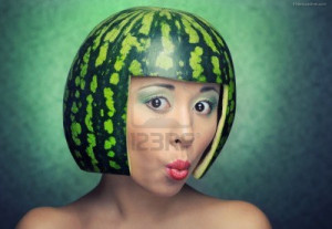 Woman funny watermelon hairstyle