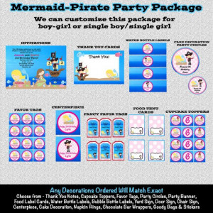 Mermaid Pirate Birthday Invitations by CutiesTieDyeBoutique, $39.00 ...