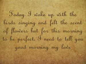 ... this morning to be perfect, I need to tell you good morning my love