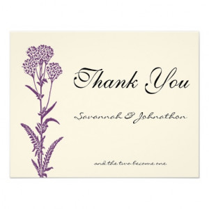 Purple Wild Flower Branch Wedding Thank You Cards Custom Invitations ...