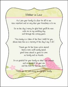 Mother in Law Poems | Mother's Day Gifts