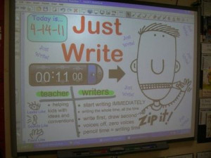 Just write Journal time Anchor chart on Smartboard. Can embed music to ...