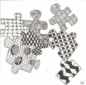 Here's a zentangle I did of puzzle pieces.