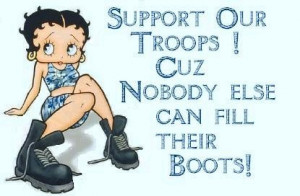 ... can fill their boots! - Betty Boop in blue camouflage and combat boots