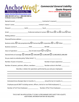 Commercial General Liability Quote Form - PDF
