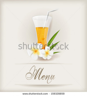 Menu template with glass of orange juice and flowers - stock vector