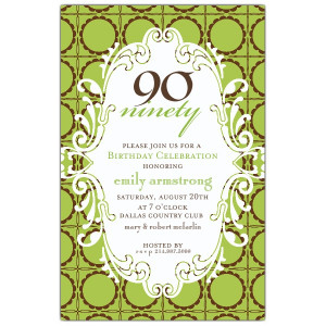 Birthday 90 Lime Chocolate Scalloped Dot Invitations