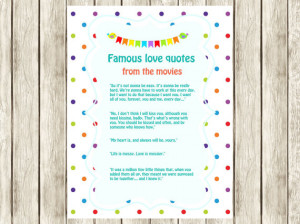 famous quotes from movies Bridal Shower games, Printable famous love ...