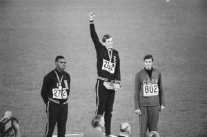 Dick Fosbury clears the bar in the high-jump at the 1968 Mexico City ...