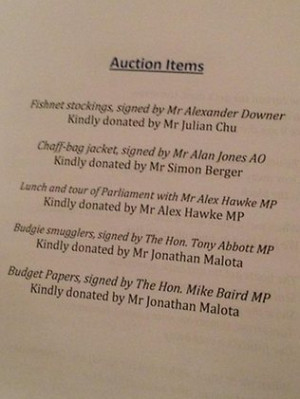 List of auction items from the Alan Jones dinner held by Sydney Uni ...