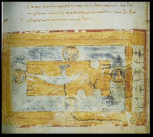 Cosmas Indicopleustes World Map, ninth century, 23.3x31.5 cm.