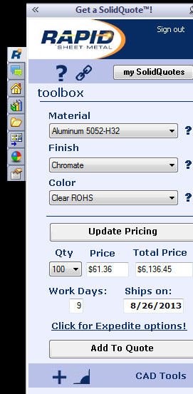 SolidQuote - Instant Sheet Metal Part Quoter
