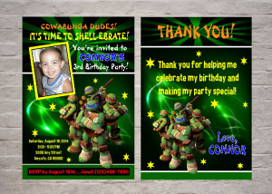 Teenage Mutant Ninja Turtles Birthday Party Invitation With Free Thank ...