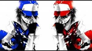 pokemon blue red blue eyes cap red eyes ash ketchum simple background ...