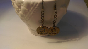 Quote earrings, Bronze disk earrings, message jewellery, love and be ...