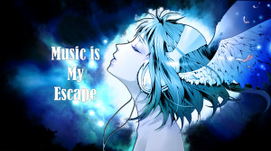 Anime - Vocaloid Music Is My Escape Blue Angel Wings Space Stars Anime ...