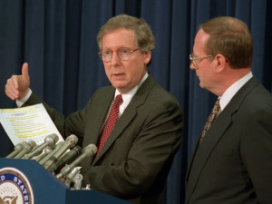 Bob Packwood R Ore during a Capitol Hill news conference on May 18