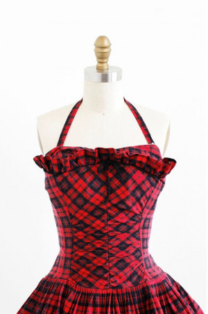 vintage 1950s bathing suit / 50s bathing suit / Red and Black Plaid ...