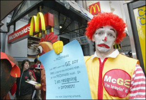 Ronald McDonald quits in protest when he learns that his hens are fed ...