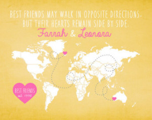 Distance Best Friend World Map - 8x10 Custom Art Print, Friendship ...