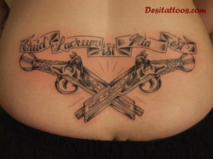 Great Quote And Gun Tattoos On Lower Back