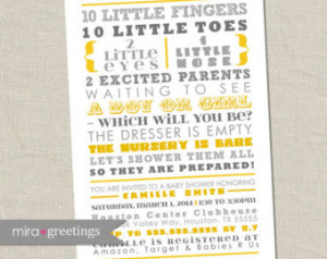 and Yellow Baby Shower Invitat ion - Gender Reveal - 10 little fingers ...