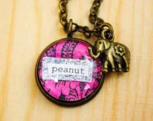 ... Peanut - Elephant - Shabby Chic - Mixed Media Jewelry - Quote Necklace