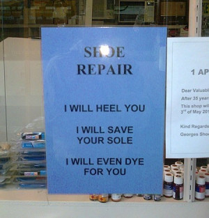 cute shoe repair sign
