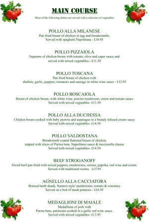 Exandle Main Course Menu...