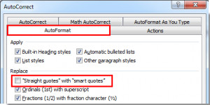 ... Straight quotes” with “smart quotes” box in the Replace as you