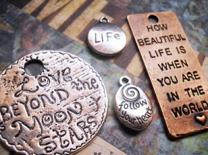 Quote Pendants Charms-Word Charms Pendants-Assorted Lot-Copper, Silver