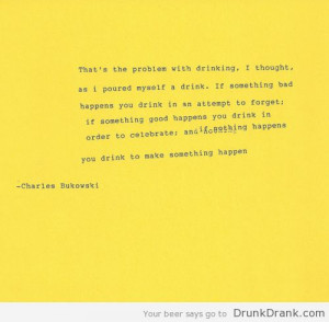 Charles Bukowski quote on the problems with drinking