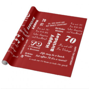 70th Birthday Funny Sayings Gift Wrap - Red