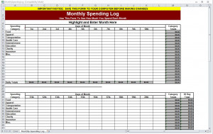 Monthly Spending Log Worksheet