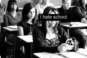 black and white, bye school, cool, funny, girl, hate, i hate, i hate ...