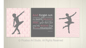 ... decor, ballerina, nursery inspirational quotes, Set of 3, 8x10 prints
