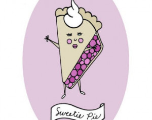 Pink Cherry Pie Sweetie Funny Digital Illustration Art