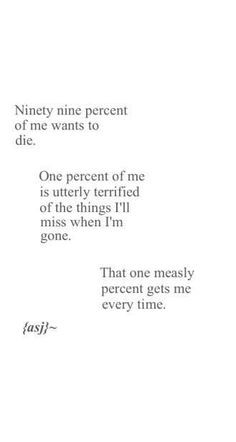 ninety nine percent of me wants to die one perfect of me is utterly ...