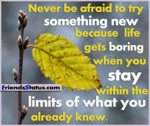Never be afraid to try something new because life gets boring when you ...