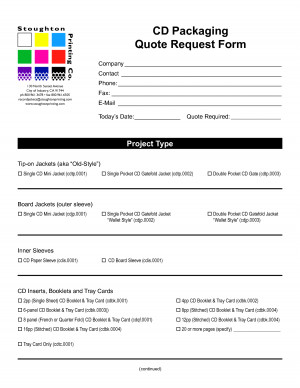 CD Packaging Quote Request Form