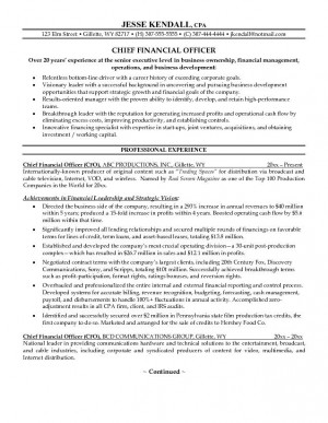 Chief Financial Officer Sample Resume