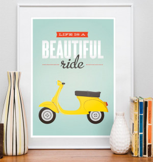 Retro Happy Art. Quotes print. Typography poster. VIntage 60s Bike ...