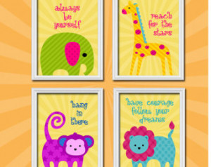 ... Bright Crib Animal Encouraging Quote Set of 4 Prints Baby Decor