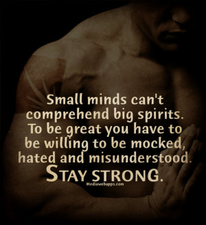 Small minds can't comprehend big spirits. To be great, you have to be ...