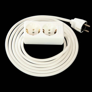European Extension Lead Cable, Schuko 2 Gang, White, (for Continental ...