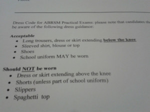 This is the ABRSM exam dress code which was given to us
