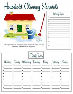 Household cleaning list -I have chore lists for each child but this ...